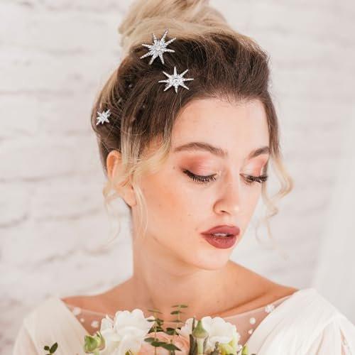 Beaupretty Strass-Haarklammern Silber – Dekorative funkelnde Haarpinsel mit Sternen, Hochzeitszubehör für Frauen, 8 cm