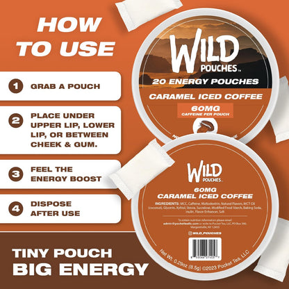 Wild 60mg Koffeinbeutel Nikotinfrei Karamell Kaffee - 20x Energiebeutel - Koffeinpouches