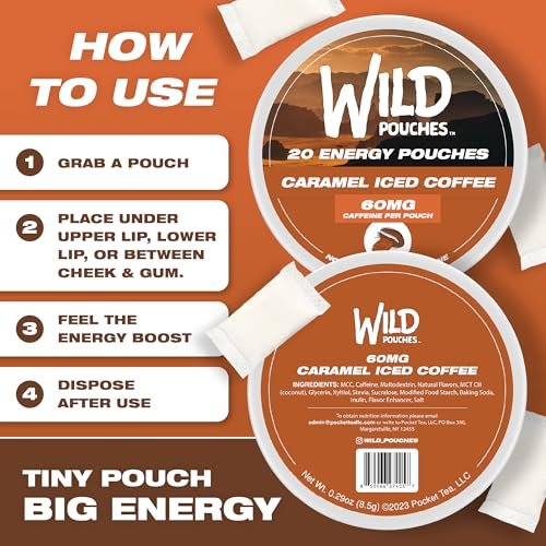 Wild 60mg Koffeinbeutel Nikotinfrei Karamell Kaffee - 20x Energiebeutel - Koffeinpouches