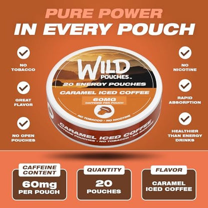 Wild 60mg Koffeinbeutel Nikotinfrei Karamell Kaffee - 20x Energiebeutel - Koffeinpouches