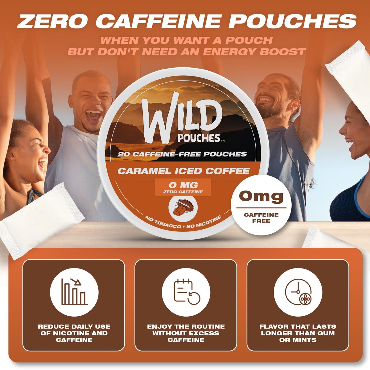Wild 0mg Nikotinfreie Beutel ohne Koffein Karamell Kaffee – 20 koffeinfreie Beutel