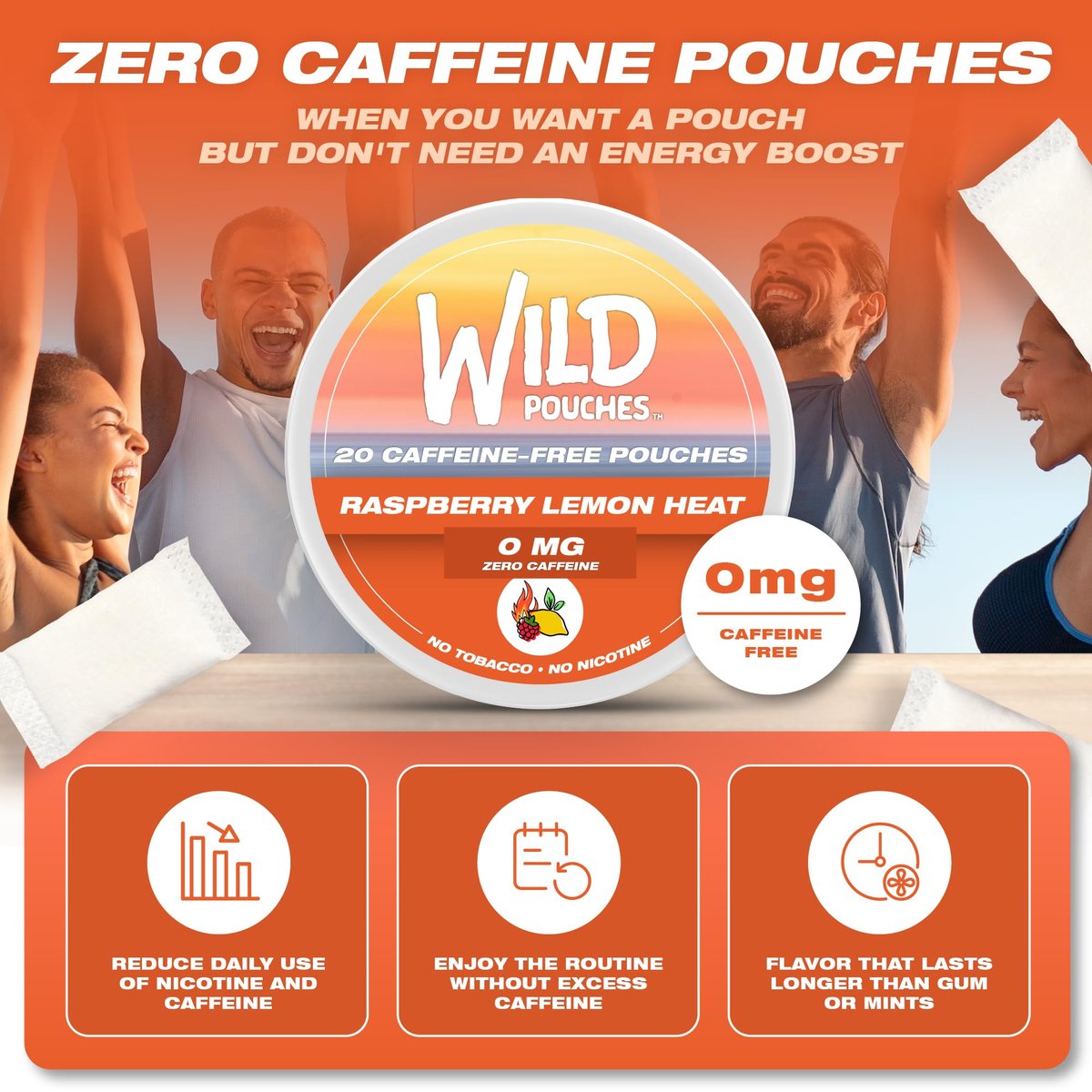 Wild 0mg Nikotinfreie Beutel ohne Koffein Himbeer-Zitrone Wärme – 20 koffeinfreie Beutel