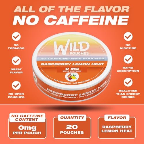 Wild 0mg Nikotinfreie Beutel ohne Koffein Himbeer-Zitrone Wärme – 20 koffeinfreie Beutel