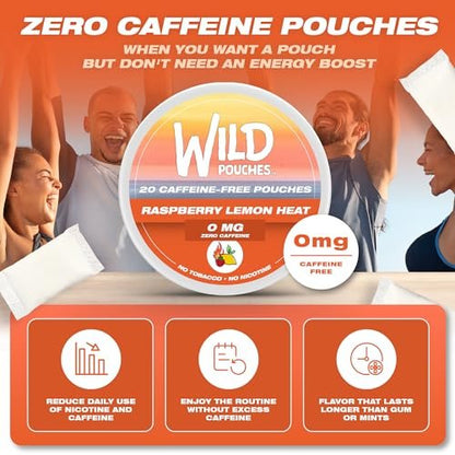 Wild 0mg Nikotinfreie Beutel ohne Koffein Himbeer-Zitrone Wärme – 20 koffeinfreie Beutel