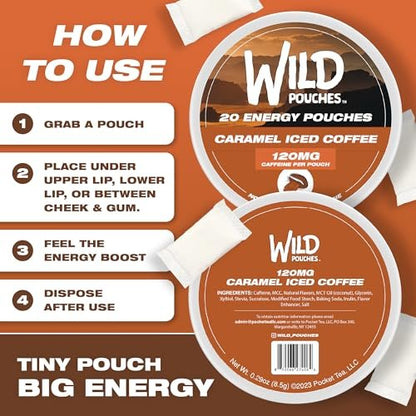 Wild 120mg Koffein-Pouches Nikotinfrei Karamell-Kaffee - 20 Energy Pouches - Koffein-Pouch
