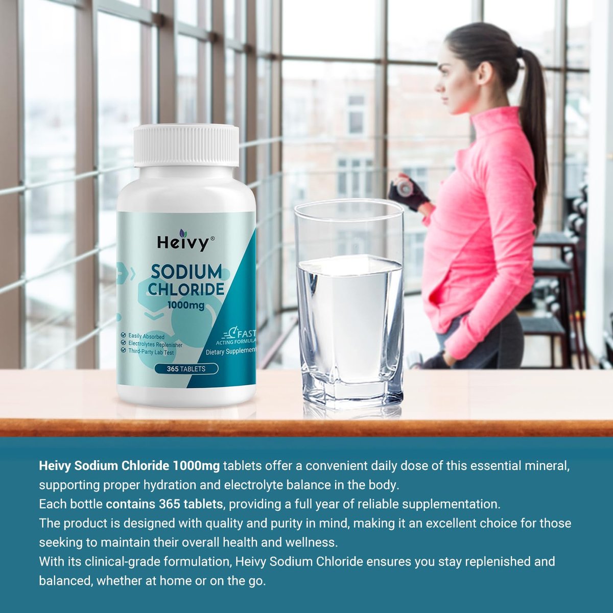 Heivy Natriumchlorid-Tabletten 1000 mg - Reine Salztabletten, 365 Tabletten, Nicht-GVO - Elektrolytgleichgewicht & Hydratationsunterstützung, Elektrolyt-Ergänzung