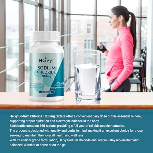 Heivy Natriumchlorid-Tabletten 1000 mg - Reine Salztabletten, 365 Tabletten, Nicht-GVO - Elektrolytgleichgewicht & Hydratationsunterstützung, Elektrolyt-Ergänzung