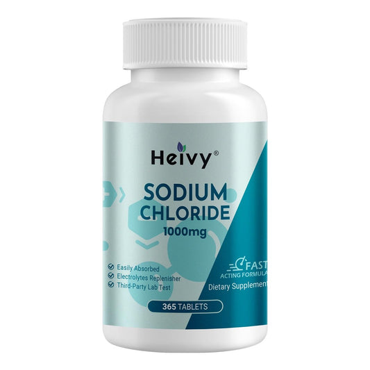 Heivy Natriumchlorid-Tabletten 1000 mg - Reine Salztabletten, 365 Tabletten, Nicht-GVO - Elektrolytgleichgewicht & Hydratationsunterstützung, Elektrolyt-Ergänzung