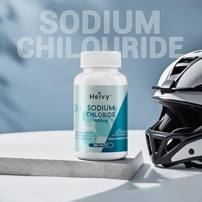 Heivy Natriumchlorid-Tabletten 1000 mg - Reine Salztabletten, 365 Tabletten, Nicht-GVO - Elektrolytgleichgewicht & Hydratationsunterstützung, Elektrolyt-Ergänzung