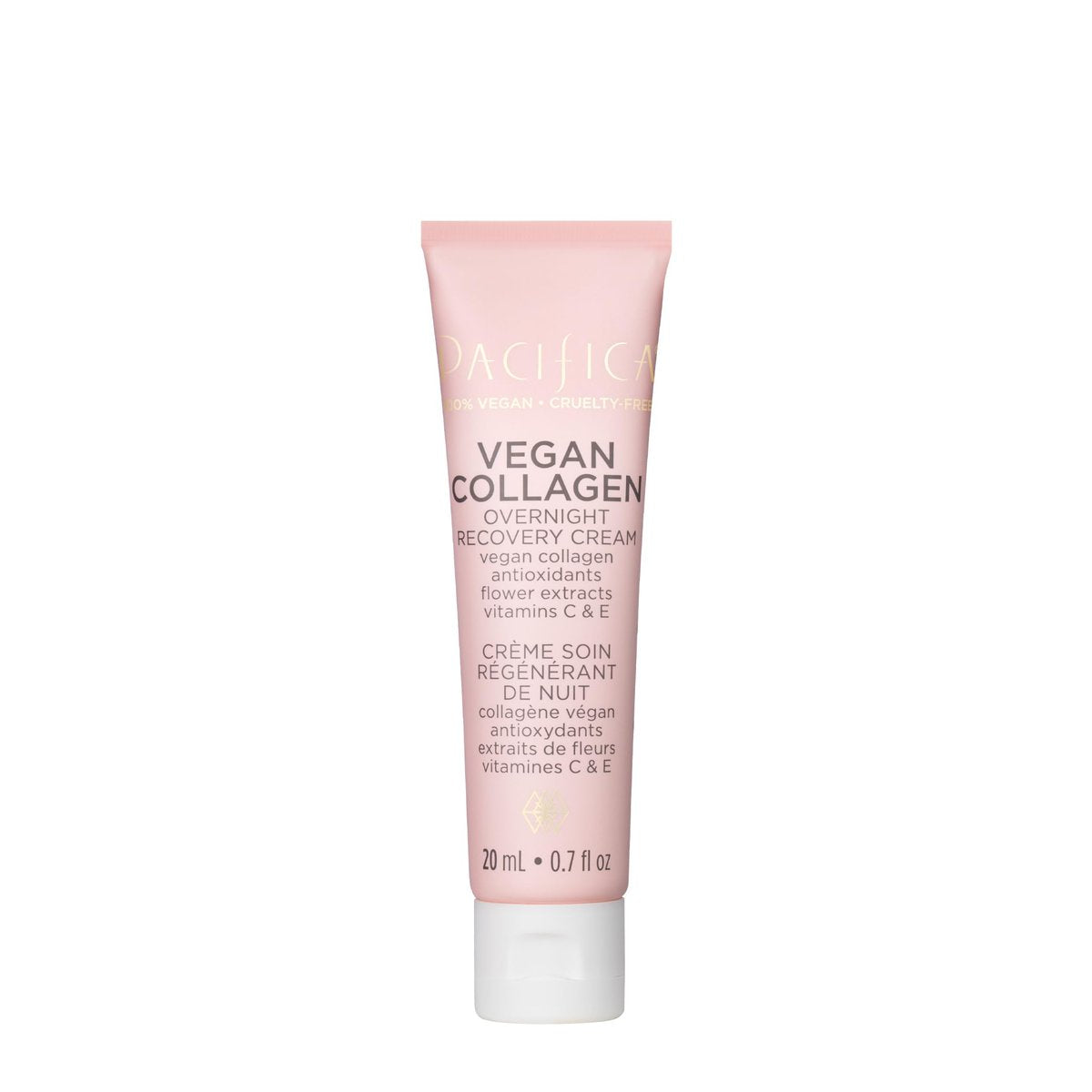 Pacifica Vegan Collagen Mini Overnight Recovery Cream – Revitalisierende Nachtcreme mit veganem Kollagen für alle Hauttypen, 0,7 Fl Oz