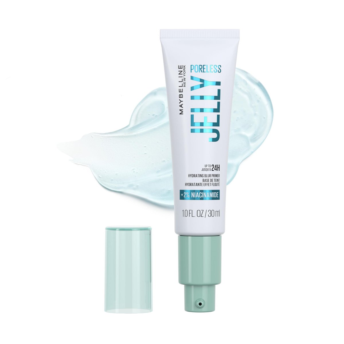 Maybelline Poreless Jelly Primer, Feuchtigkeitsspendender Make-up Primer mit 2% Niacinamid für bis zu 24 Stunden Halt, Transparent, 30 ml