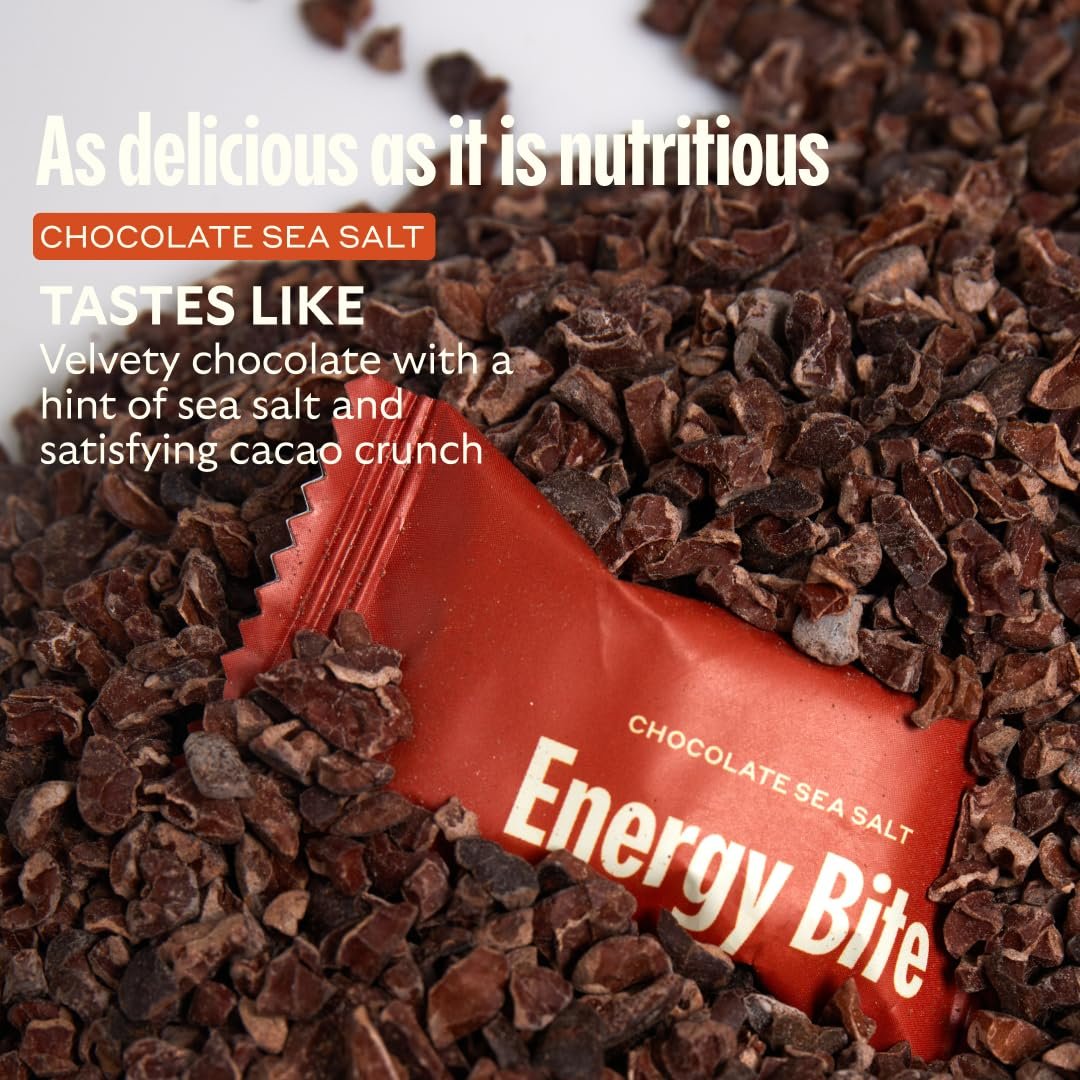 GEM Energy Caffeinated Chocolate Bite | Holistische, anhaltende Energie | Unterstützt Stoffwechsel, Ausdauer & Durchhaltevermögen | 40 mg Koffein, Ginsengwurzel, L-Theanin | Schokolade Kakao Meersalz | 7 Portionen