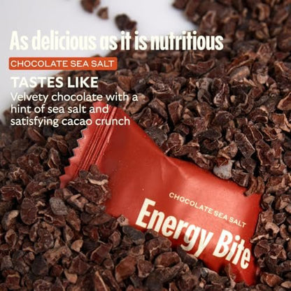 GEM Energy Caffeinated Chocolate Bite | Holistische, anhaltende Energie | Unterstützt Stoffwechsel, Ausdauer & Durchhaltevermögen | 40 mg Koffein, Ginsengwurzel, L-Theanin | Schokolade Kakao Meersalz | 7 Portionen