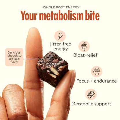 GEM Energy Caffeinated Chocolate Bite | Holistische, anhaltende Energie | Unterstützt Stoffwechsel, Ausdauer & Durchhaltevermögen | 40 mg Koffein, Ginsengwurzel, L-Theanin | Schokolade Kakao Meersalz | 7 Portionen