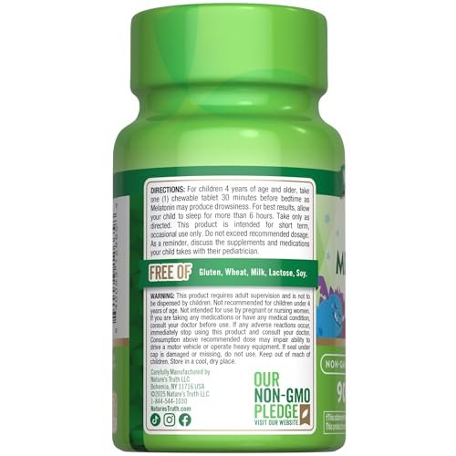 Nature's Truth Melatonin Gummie für Kinder | 1 mg | Traubengeschmack | Vegetarisch, Nicht-GVO & Glutenfrei | 90 Stück