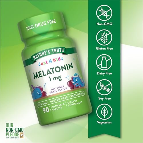 Nature's Truth Melatonin Gummie für Kinder | 1 mg | Traubengeschmack | Vegetarisch, Nicht-GVO & Glutenfrei | 90 Stück