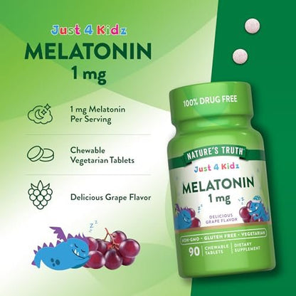 Nature's Truth Melatonin Gummie für Kinder | 1 mg | Traubengeschmack | Vegetarisch, Nicht-GVO & Glutenfrei | 90 Stück