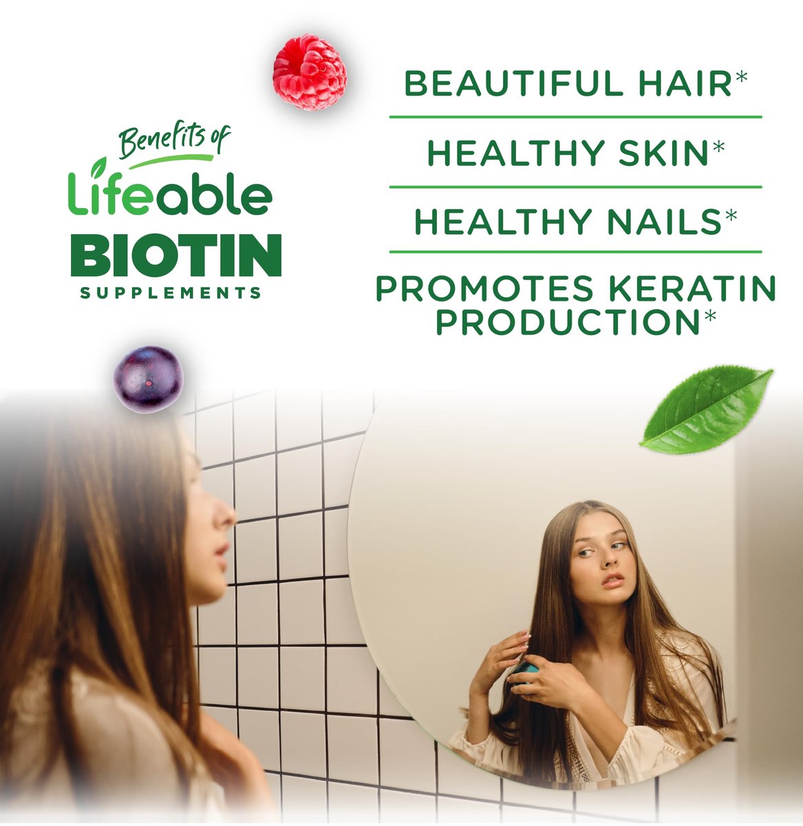 Lifeable Teens Biotin 10000 mcg Gummis | Vitamin B7 | Veganes Biotin-Präparat | Lecker schmeckende Biotin-Gummis für Haarwachstum, gesunde Haut und Nägel | Biotin-Vitamine für Teenager | 90 Gummis