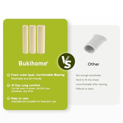 Bukihome Zehenpolster aus Schaumstoff - Schneidbare Zehenschutztuben für Hühneraugen, Hornhaut, Blasen - Stoff & atmungsaktive Gel-Einlage Zehenschutz zur Druck- und Schmerzlinderung - 3 Stück, Weiß