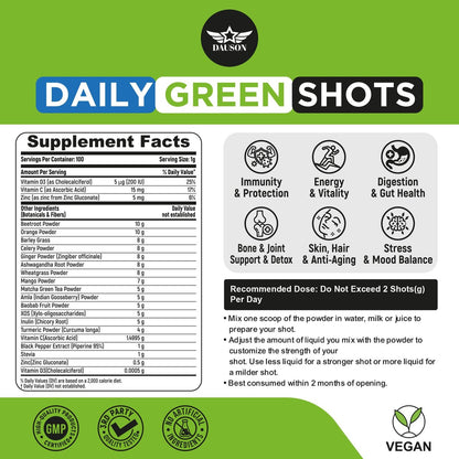 Supergreen Shots für ganzheitliches Wohlbefinden | Kräuterergänzung mit Weizengras, Matcha, Rote Bete, Ashwagandha, Kurkuma & Präbiotika | 100 Shots zur Stärkung von Immunität & Energie