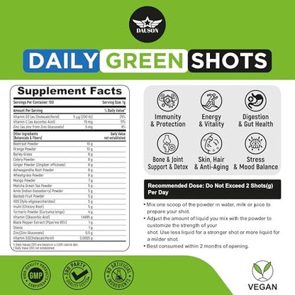 Supergreen Shots für ganzheitliches Wohlbefinden | Kräuterergänzung mit Weizengras, Matcha, Rote Bete, Ashwagandha, Kurkuma & Präbiotika | 100 Shots zur Stärkung von Immunität & Energie