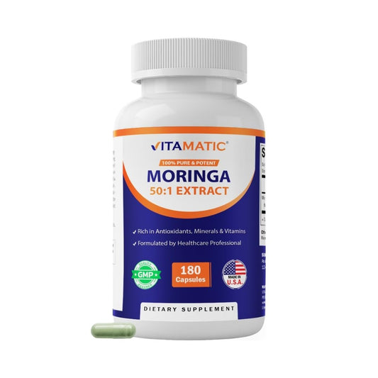 Vitamatic Moringa-Extrakt – pflanzliche Kapseln mit Moringa Oleifera Blattpulver – grünes Superfood Nahrungsergänzungsmittel – vegetarisch, nicht gentechnisch verändert, hergestellt in den USA – 180 Kapseln