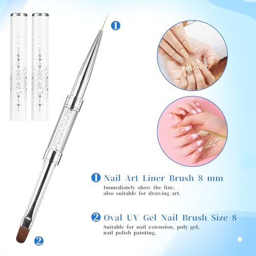 JJUNW 2 Stück Doppelend-Nagelmodellierpinsel für Hartgel, French-Tip-Pinsel, Liner-Pinsel, professionelles Nageldesign (Schwarz und Weiß)