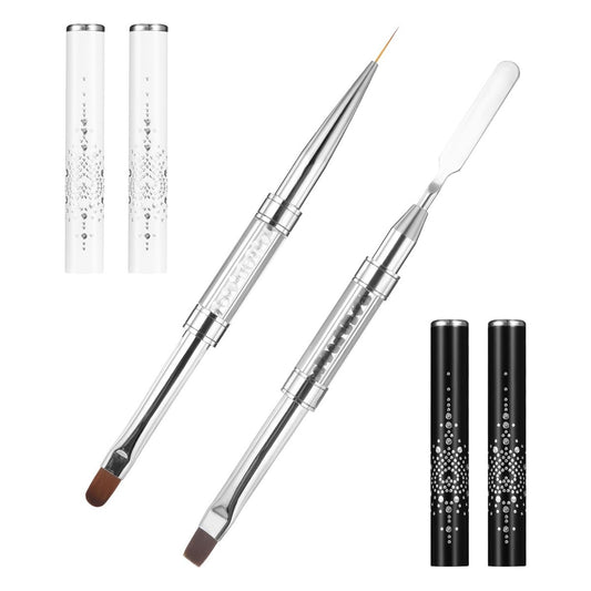 JJUNW 2 Stück Doppelend-Nagelmodellierpinsel für Hartgel, French-Tip-Pinsel, Liner-Pinsel, professionelles Nageldesign (Schwarz und Weiß)