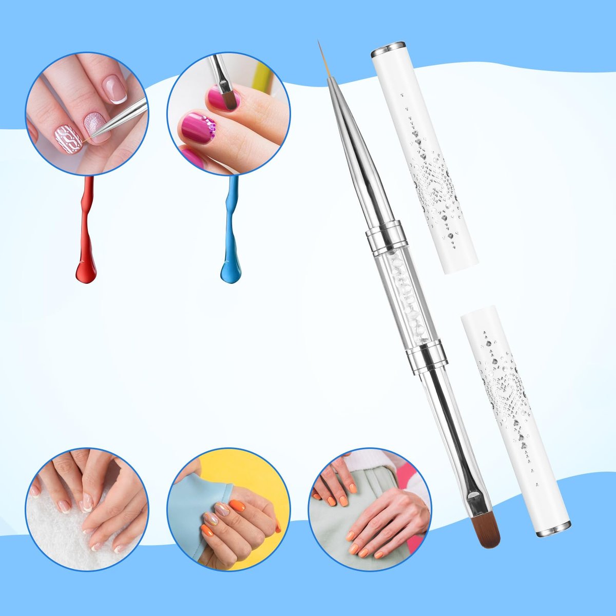 JJUNW 2 Stück Doppelend-Nagelmodellierpinsel für Hartgel, French-Tip-Pinsel, Liner-Pinsel, professionelles Nageldesign (Schwarz und Weiß)