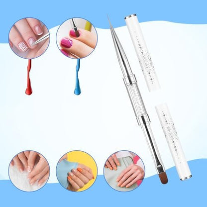 JJUNW 2 Stück Doppelend-Nagelmodellierpinsel für Hartgel, French-Tip-Pinsel, Liner-Pinsel, professionelles Nageldesign (Schwarz und Weiß)