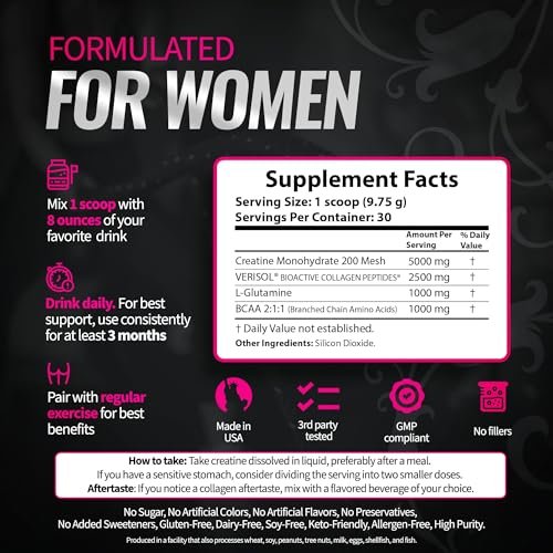 Bold Buns Creatine für Frauen – Supplement mit Kollagen & BCAA – Unterstützt Muskelaufbau, Regeneration, Hautelastizität, gesundes Haar & Nägel (30 Portionen, ungesüßt)