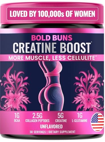 Bold Buns Creatine für Frauen – Supplement mit Kollagen & BCAA – Unterstützt Muskelaufbau, Regeneration, Hautelastizität, gesundes Haar & Nägel (30 Portionen, ungesüßt)