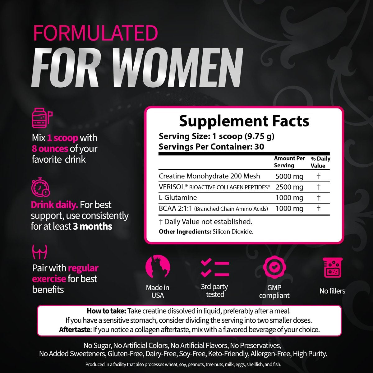 Bold Buns Creatine für Frauen – Supplement mit Kollagen & BCAA – Unterstützt Muskelaufbau, Regeneration, Hautelastizität, gesundes Haar & Nägel (30 Portionen, ungesüßt)