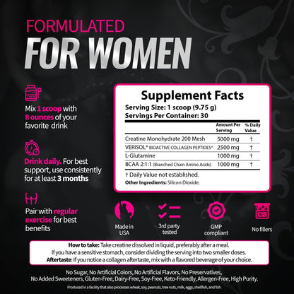 Bold Buns Creatine für Frauen – Supplement mit Kollagen & BCAA – Unterstützt Muskelaufbau, Regeneration, Hautelastizität, gesundes Haar & Nägel (30 Portionen, ungesüßt)