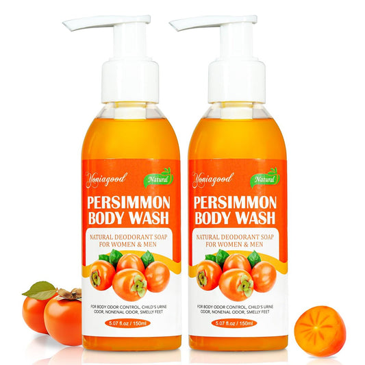 yoniagood 2 Stück Kaki Duschgel für starke Geruchskontrolle, natürliche Kaki-Seife gegen Altersgeruch, Fußgeruch Entferner, Körpergeruch Eliminator, Duschgel für Frauen & Männer, 2 x 150 ml