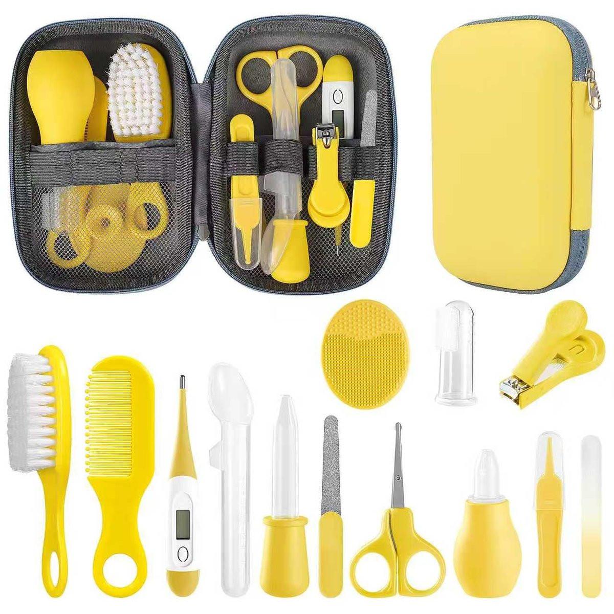 Baby Grooming Kit, Säuglingspflege-Set mit Haarbürste, Kamm, Nagelknipser, Nasensauger, Babypflege-Set für Neugeborene Jungen Mädchen (Gelb)