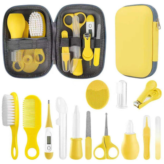 Baby Grooming Kit, Säuglingspflege-Set mit Haarbürste, Kamm, Nagelknipser, Nasensauger, Babypflege-Set für Neugeborene Jungen Mädchen (Gelb)