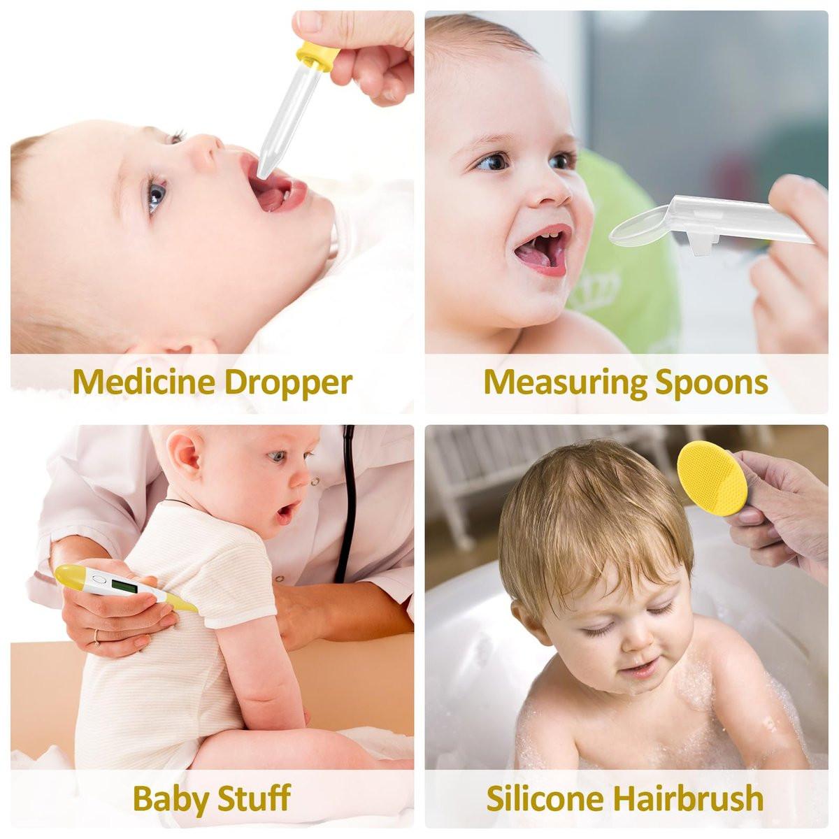 Baby Grooming Kit, Säuglingspflege-Set mit Haarbürste, Kamm, Nagelknipser, Nasensauger, Babypflege-Set für Neugeborene Jungen Mädchen (Gelb)