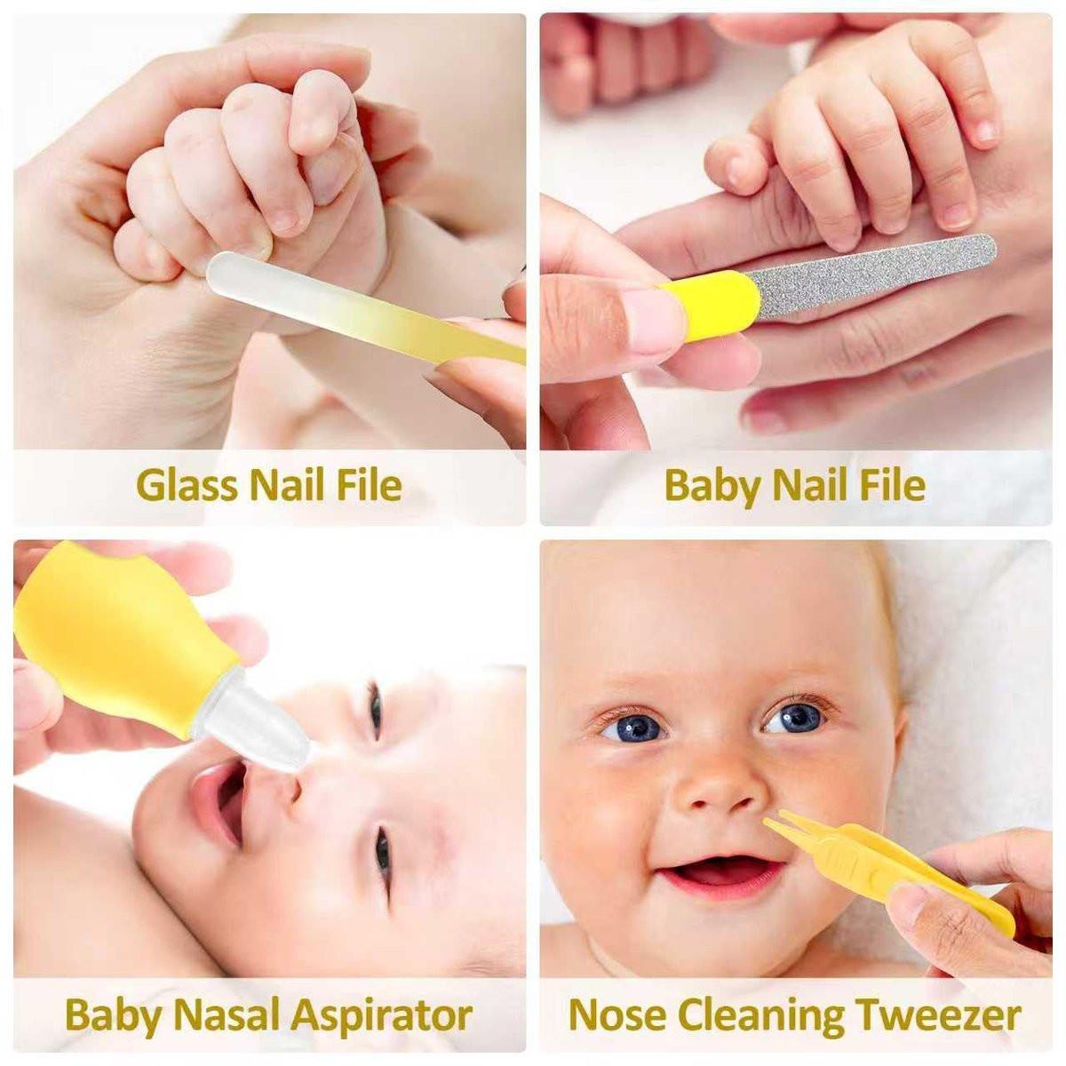 Baby Grooming Kit, Säuglingspflege-Set mit Haarbürste, Kamm, Nagelknipser, Nasensauger, Babypflege-Set für Neugeborene Jungen Mädchen (Gelb)