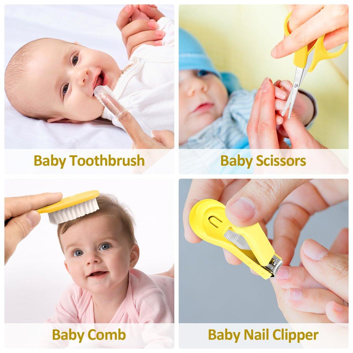 Baby Grooming Kit, Säuglingspflege-Set mit Haarbürste, Kamm, Nagelknipser, Nasensauger, Babypflege-Set für Neugeborene Jungen Mädchen (Gelb)
