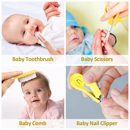 Baby Grooming Kit, Säuglingspflege-Set mit Haarbürste, Kamm, Nagelknipser, Nasensauger, Babypflege-Set für Neugeborene Jungen Mädchen (Gelb)