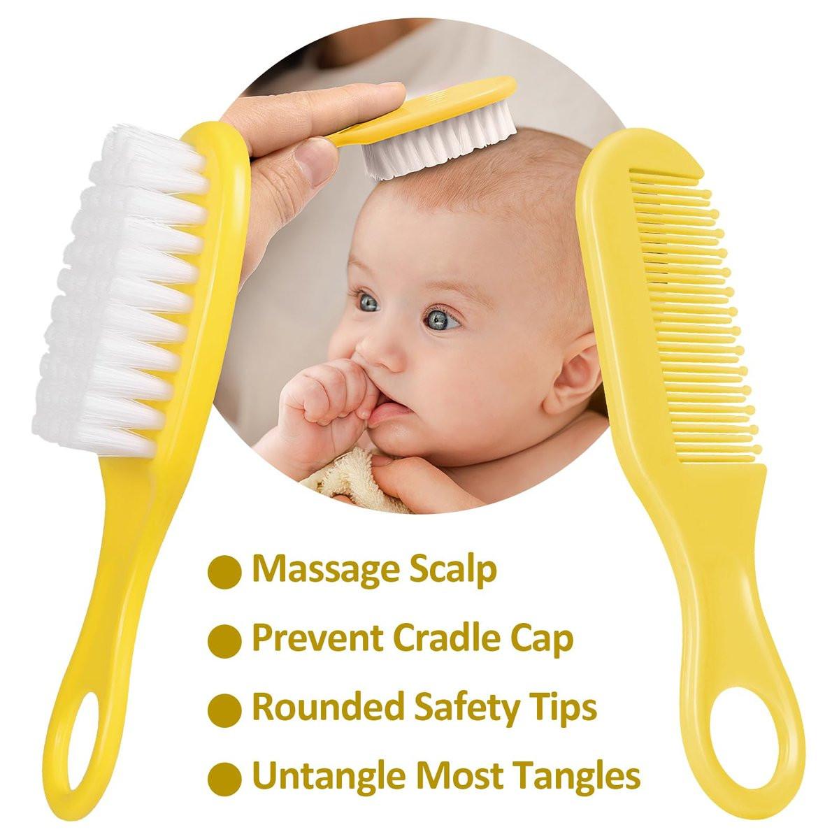 Baby Grooming Kit, Säuglingspflege-Set mit Haarbürste, Kamm, Nagelknipser, Nasensauger, Babypflege-Set für Neugeborene Jungen Mädchen (Gelb)