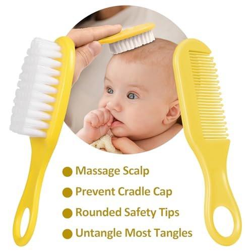Baby Grooming Kit, Säuglingspflege-Set mit Haarbürste, Kamm, Nagelknipser, Nasensauger, Babypflege-Set für Neugeborene Jungen Mädchen (Gelb)