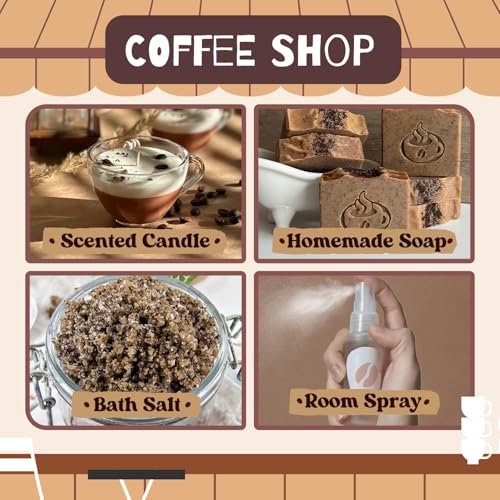 SALUBRITO Kaffeeduft Öle Set – Premium ätherische Öle für Diffuser, Kerzen- und Seifenherstellung – Blaubeer-Muffin, Eierlikör-Latte, Karamell-Macchiato, Café Mokka, Französische Vanille, Heiße Schokolade – Duftöl Set (6 x 30 ml)