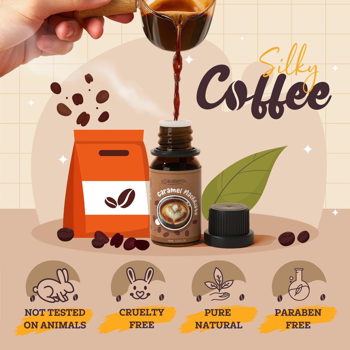 SALUBRITO Kaffeeduft Öle Set – Premium ätherische Öle für Diffuser, Kerzen- und Seifenherstellung – Blaubeer-Muffin, Eierlikör-Latte, Karamell-Macchiato, Café Mokka, Französische Vanille, Heiße Schokolade – Duftöl Set (6 x 30 ml)