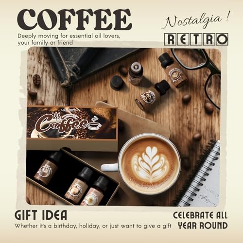SALUBRITO Kaffeeduft Öle Set – Premium ätherische Öle für Diffuser, Kerzen- und Seifenherstellung – Blaubeer-Muffin, Eierlikör-Latte, Karamell-Macchiato, Café Mokka, Französische Vanille, Heiße Schokolade – Duftöl Set (6 x 30 ml)