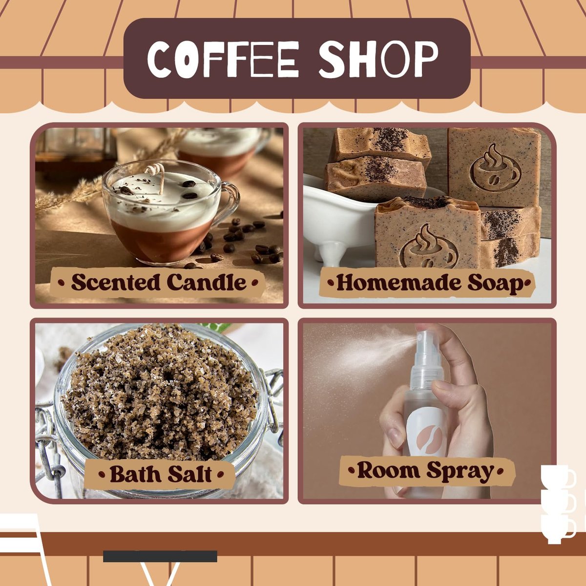 SALUBRITO Kaffeeduft Öle Set – Premium ätherische Öle für Diffuser, Kerzen- und Seifenherstellung – Blaubeer-Muffin, Eierlikör-Latte, Karamell-Macchiato, Café Mokka, Französische Vanille, Heiße Schokolade – Duftöl Set (6 x 30 ml)