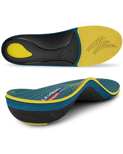 Walkhero Fersenstützeinlagen für Damen und Herren - Plantarfasziitis Einlegesohlen mit Max Cushion, Orthopädische Einlagen für Fersenschmerzlinderung, Arbeitsschuhe, Stehen den ganzen Tag (Herren 6-6.5 | Damen 8-8.5, Herbstgelb)