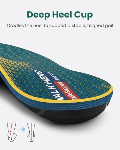 Walkhero Fersenstützeinlagen für Damen und Herren - Plantarfasziitis Einlegesohlen mit Max Cushion, Orthopädische Einlagen für Fersenschmerzlinderung, Arbeitsschuhe, Stehen den ganzen Tag (Herren 6-6.5 | Damen 8-8.5, Herbstgelb)