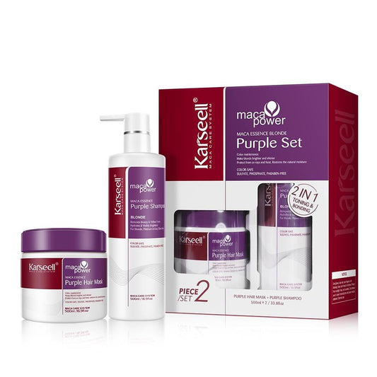 Karseell Maca Power Purple Haarmaske und Lila Shampoo Set – Neutralisiert Gelb- und Messingtöne für blondes, graues und silbernes Haar, 2 x 500 ml